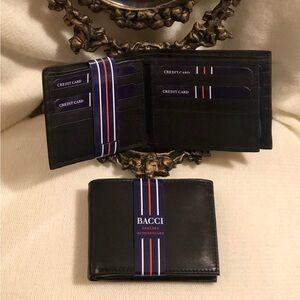 Mens Bacci Genuine Leather Bifold Wallet in the Color Black